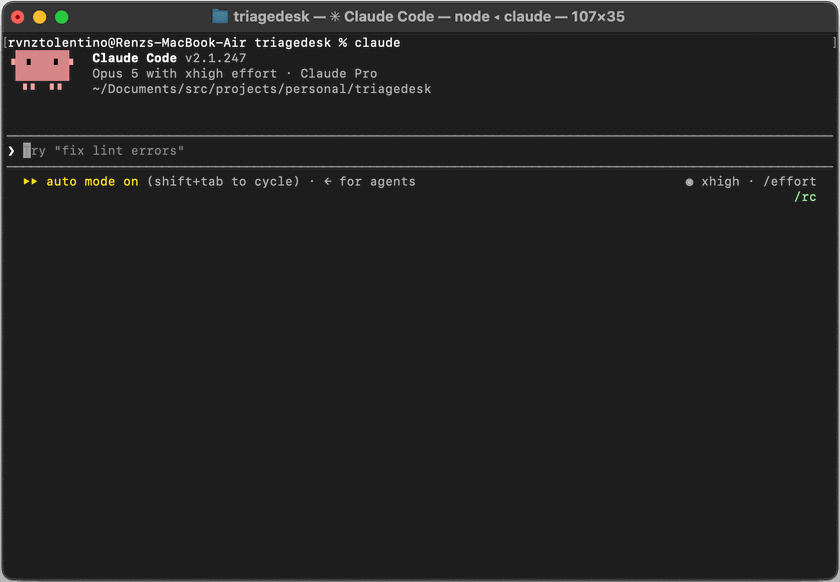 claude code running in the terminal